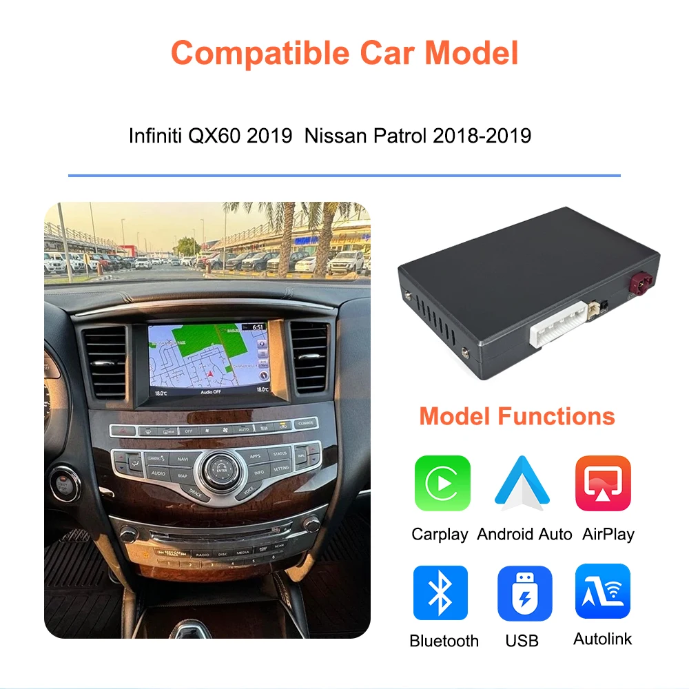 Bonroad Wireless CarPlay-Modul für Infiniti QX60 2019 Nissan Patrol 2018-2019 Android Auto Decoder Box Mirror Link Airplay – Detail 4