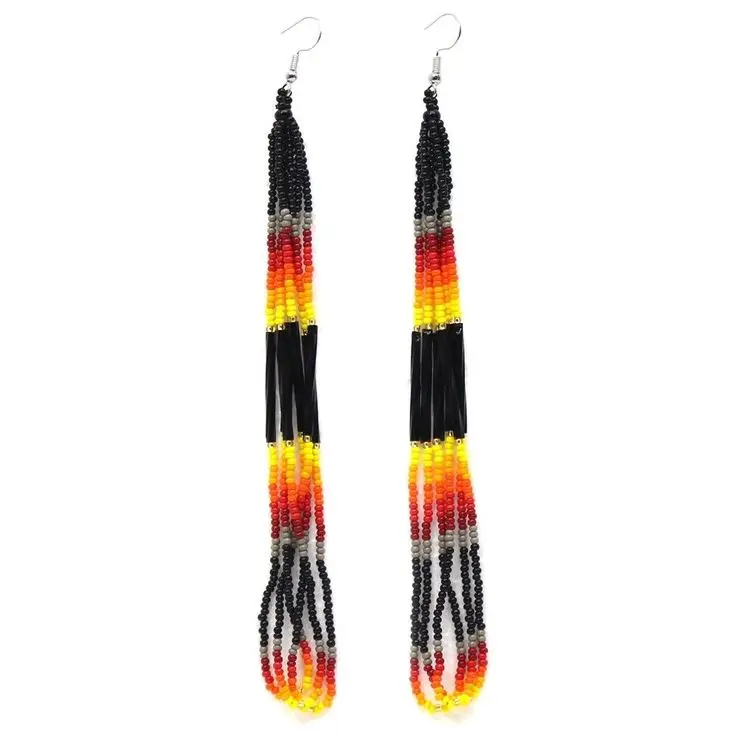 Rice bead earrings Gradient color Tassels Bohemia Alloy Female Creativity Hand weaving Fashion Simple Beaded earrings view 4