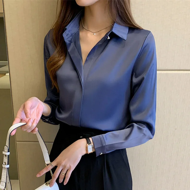 

Silk Women's Shirt Long Sleeve Fashion Woman Blouses 2023 Satin Top Female Shirts and Blouse Basic Ladies Tops OL Women Clothing