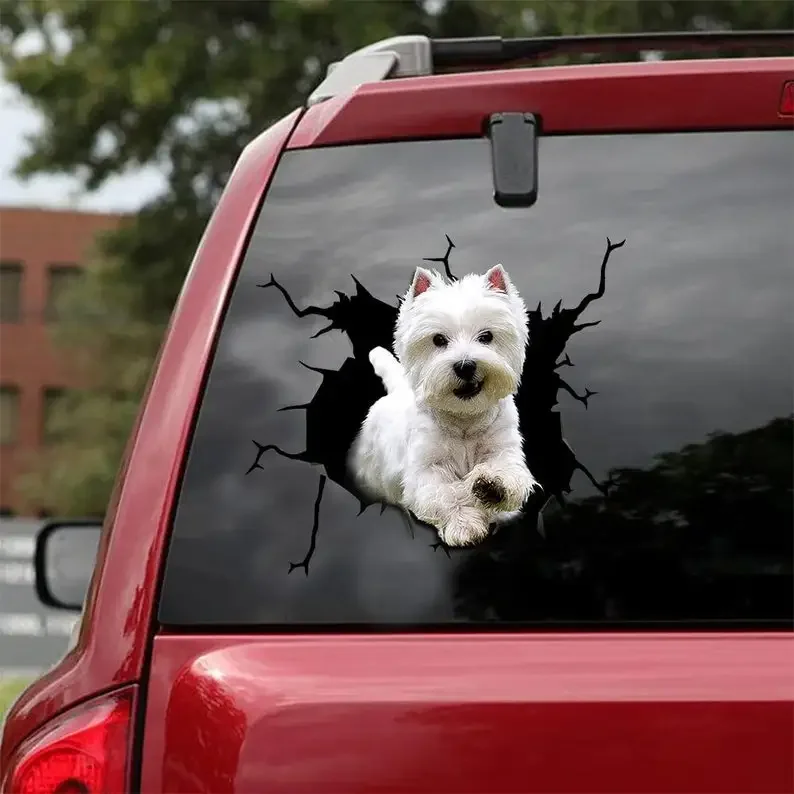 West highland branco terrier decalque-se encaixa carros, janelas, laptops e qualquer superfície lisa, adesivos para cães, adesivos para animais de