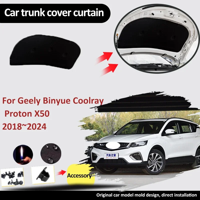 Front Engine For Geely Binyue Coolray Proton X50 2018~2024 2022 2023 Soundproof Cotton Cover Heat Insulation Pad Mat Accessories