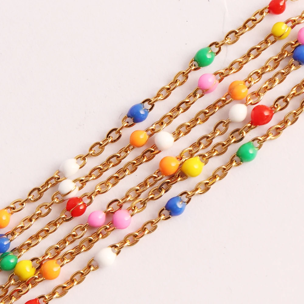 1Meters Stainless Steel Beads Chain Gold Bohe Colorful Chain Enamel Satellite Cable Ball DIY Jewelry Making Bracelet Necklace