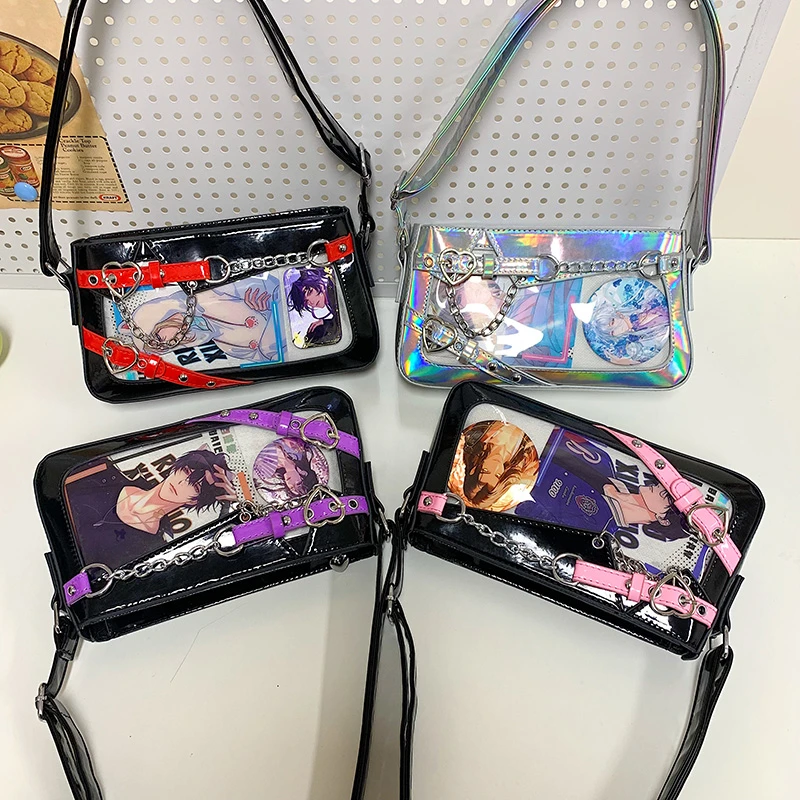 

2025 New Arrival Fashion Y2K Japanese Pin Display Ita Shoulder Bag Cute Girls Underarm Tote Bag PU Leather Small Handbag Purse