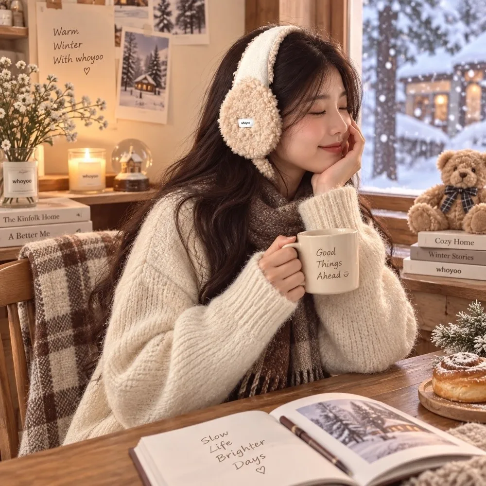 Japanese Style Vintage Faux Lamb Fur Earmuffs Ear Protection Soft Winter Ear Warmers Tie Strap Earflap Ear Covers Outdoor Wear