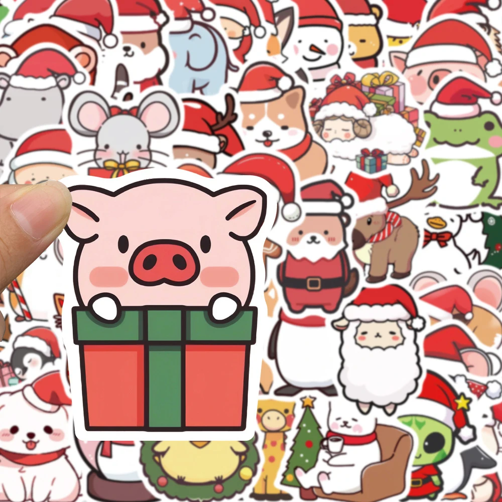 Engraçado bonito Natal Animal Cartoon adesivos, decalques, laptop, mala, notebook, telefone, carro, papelaria, brinquedos para crianças, 10 pcs, 30 pcs, 50pcs