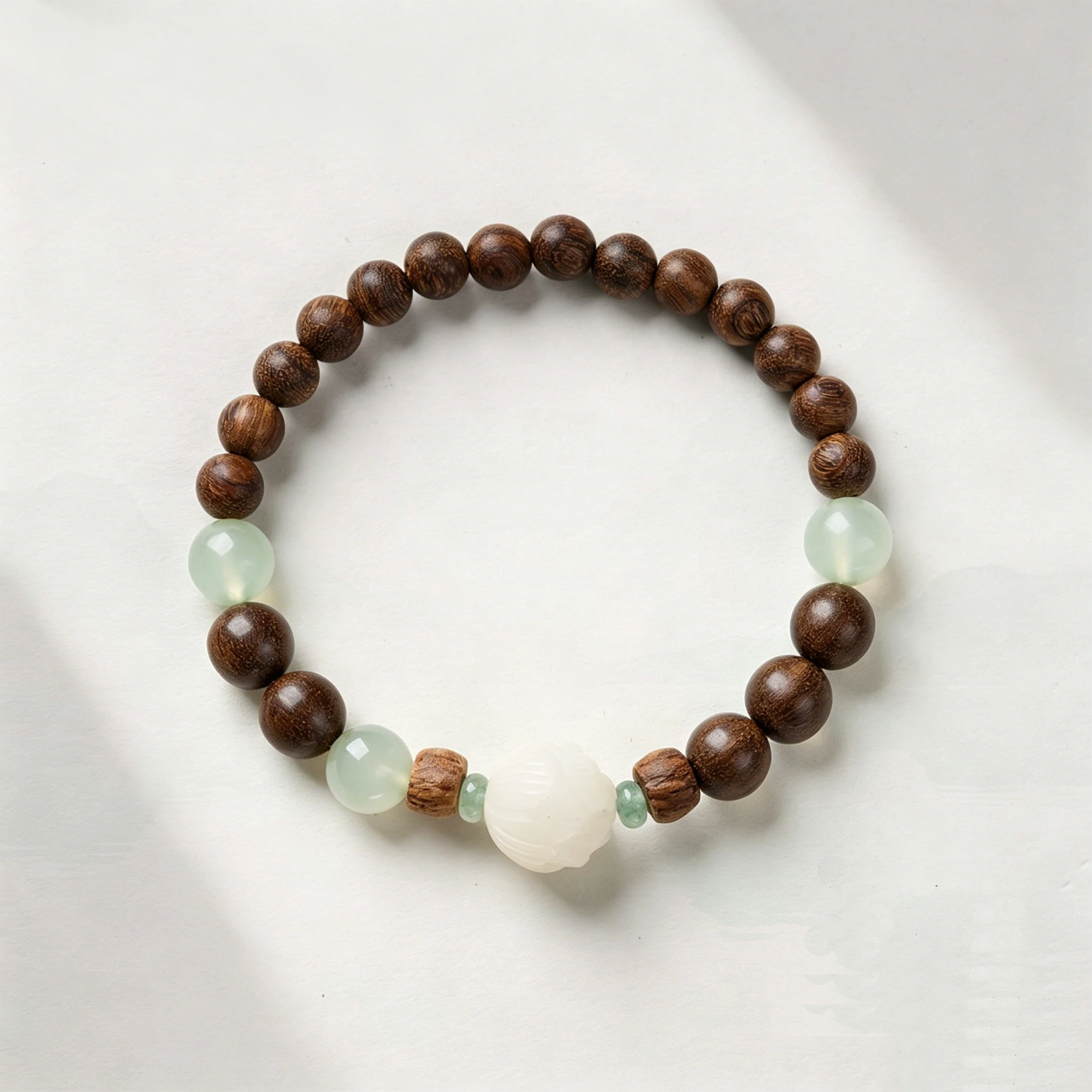 

New Chinese Style Lotus Charm Beaded Bracelets Natural Sandalwood & Jade Beads Hand Chain for Women Healing Lucky Jewelry Gift