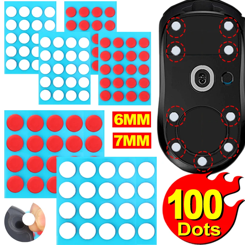 6mm/7mm Small Round Dot Ice Version Mouse Skates DIY Mice Glide Feet ICE Control Speed Version Universal Mice Feet Pad Stickers