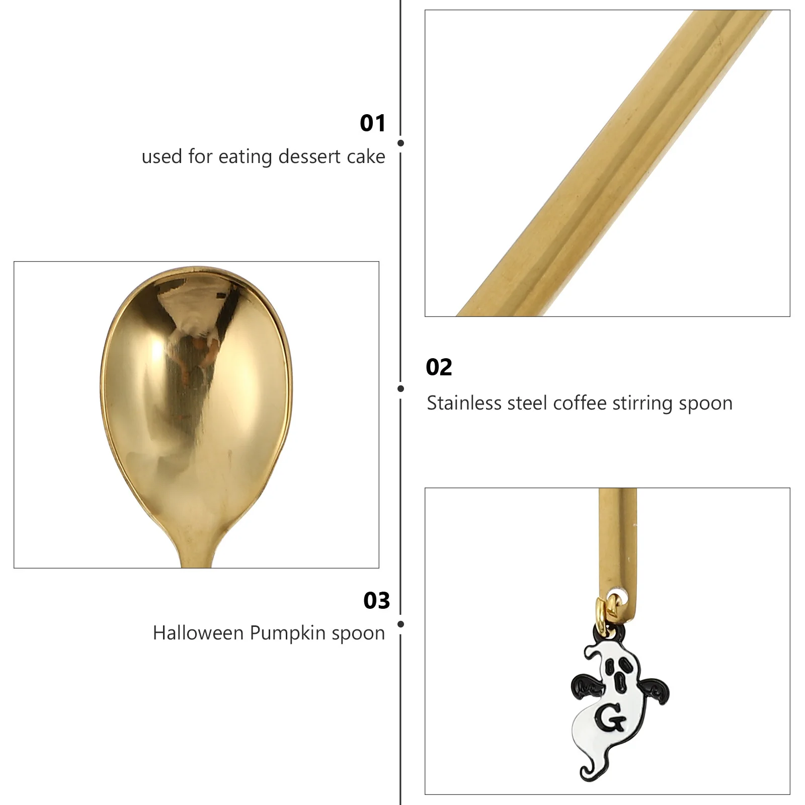 

4Pcs Halloween Pumpkin Stainless Steel Spoons Non-Rust Smooth Surface Dessert Coffee Kitchen Spoons for Party Tea