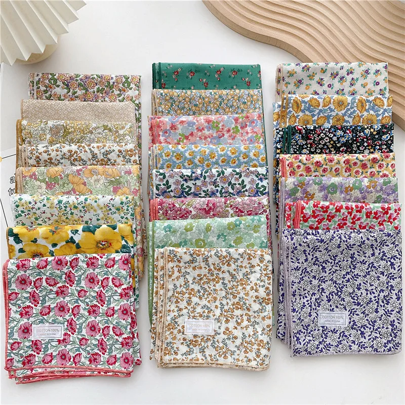 63cm Cotton Print Floral Square Scarves Kerchief Women Scarf Flower Neckerchief Headband Turban Bandana Neck Bag Hair Decoration