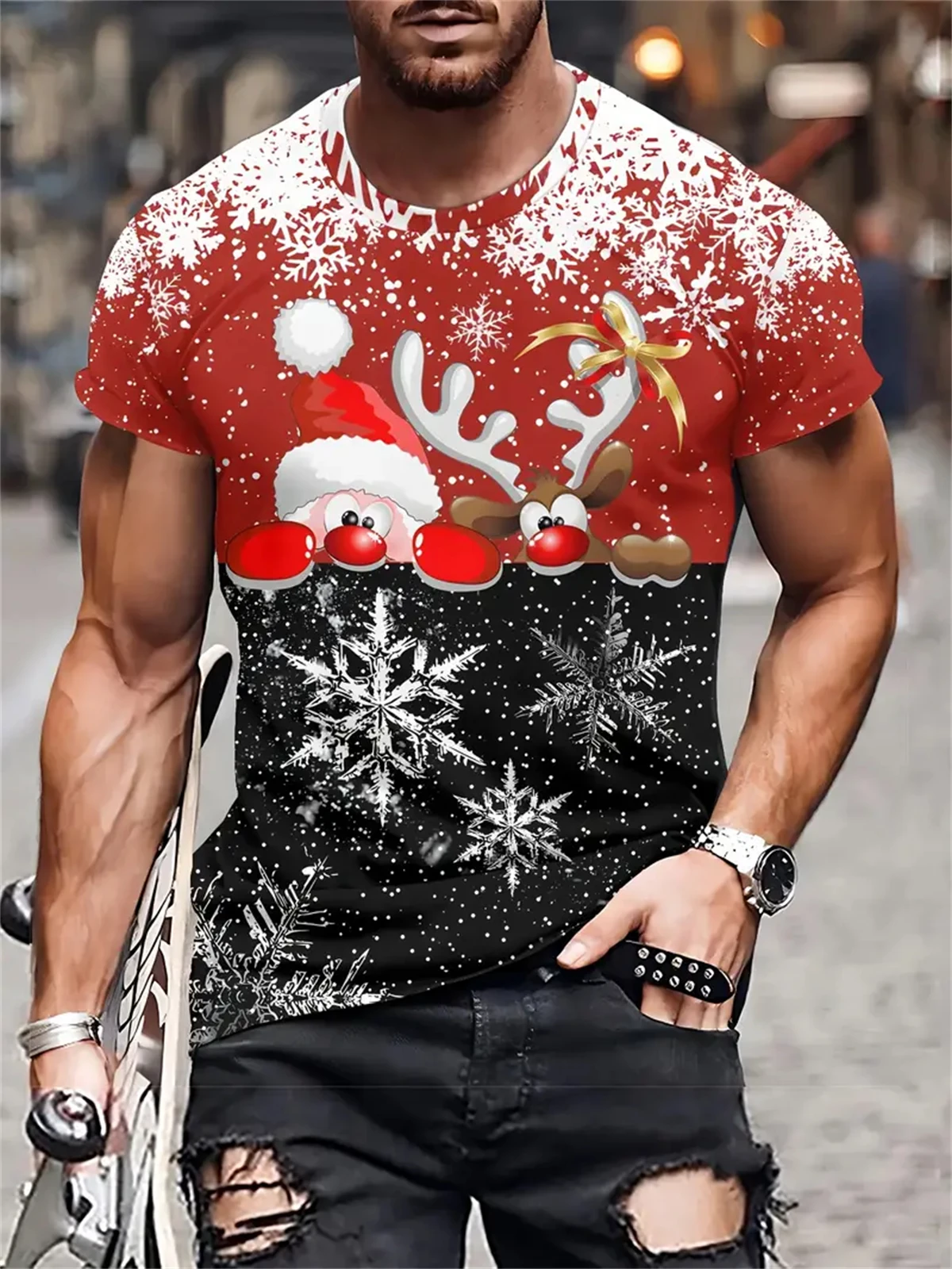 Summer Funny Santa Claus Christmas T-Shirts Fashion Tops Tee Mens Shirts Summer Holiday Boys Casual Crew Neck Oversized T-Shirts