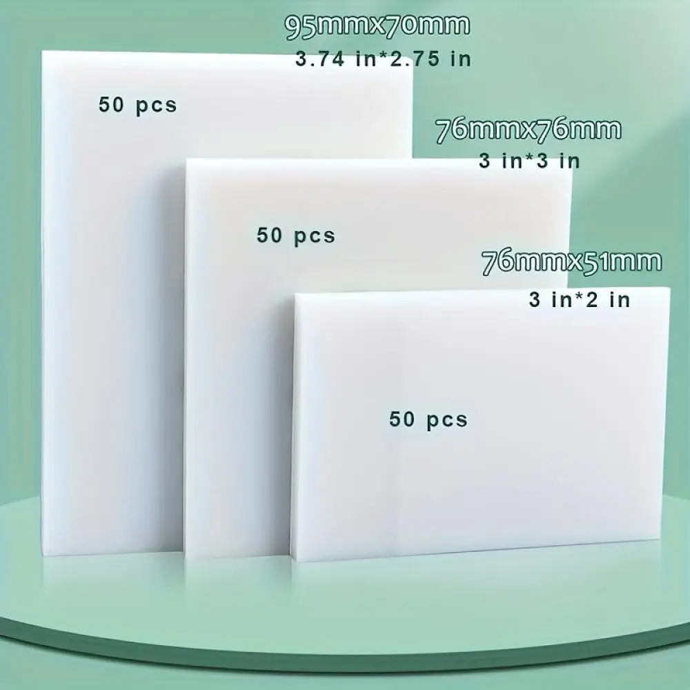 Three sets of 150 translucent sticky notes that are see-through and feature self-adhesive pads suitable for study books.