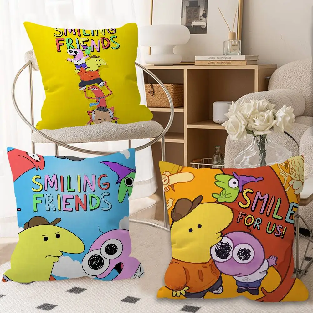 Anime Smiling Friends Cushion Cover Car Throw Pillow Case For Sofa Car Christmas Gift 40x40cm 45x45cm