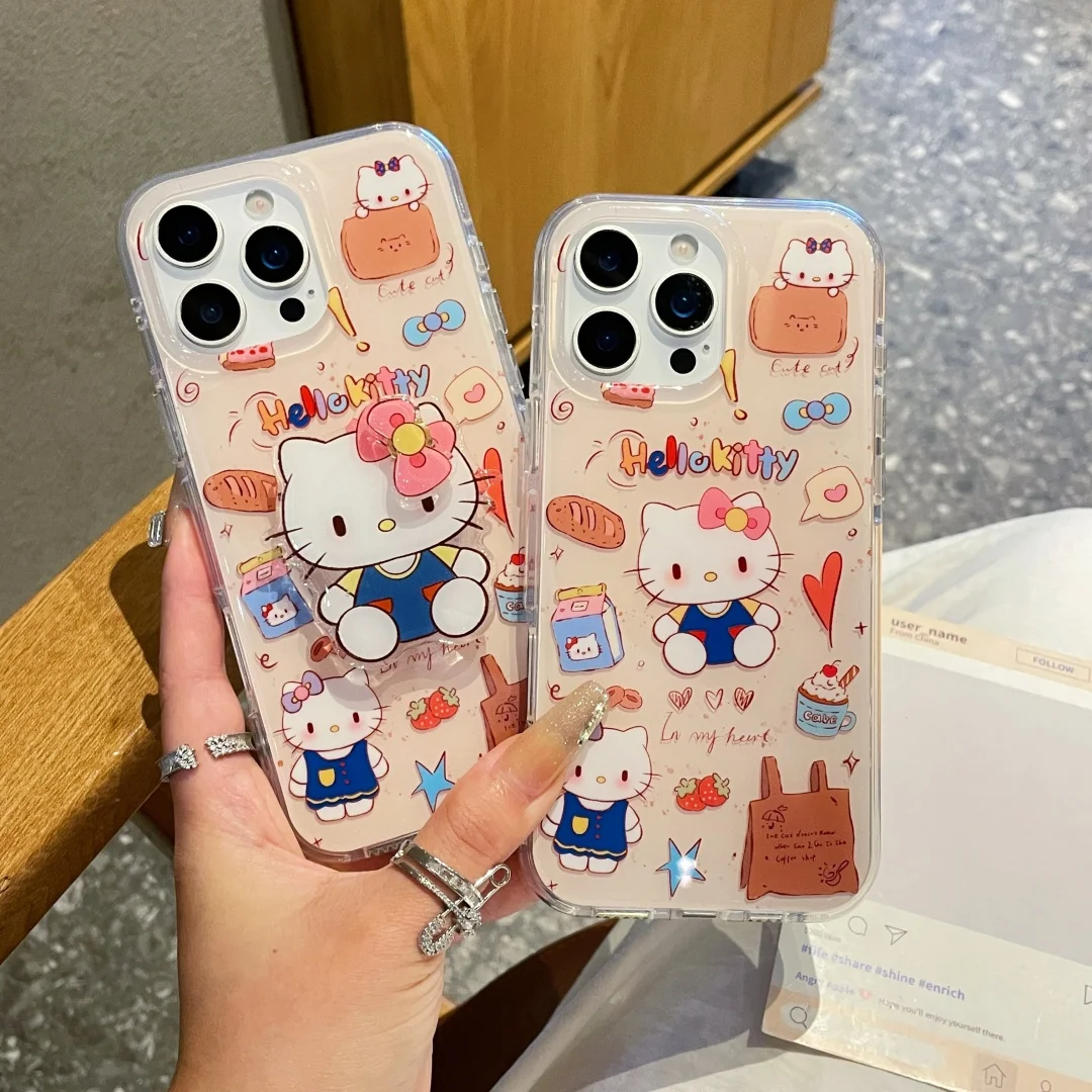 

Vintage Milk Cat Hello Kitty Phone Case for iPhone 16 15 14 13 12 Pro Max Plus 16E X XS Max XR Shockproof Bumper Fundas﻿