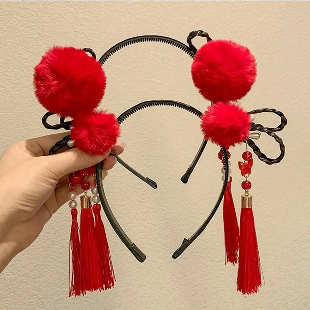 Flower Children Wig Headband Braid Hair Tang Suit Hair Hoop Hanfu Hair Sticks Ancient Style Girl Hair Accessories