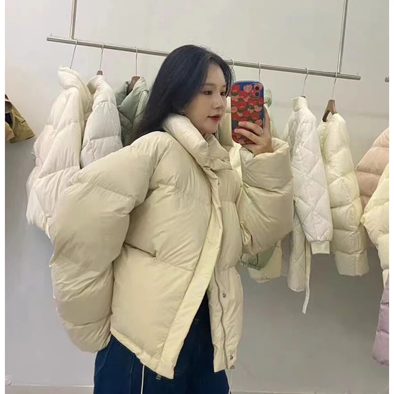 Winter Warm Short Parkas Women Fashion Stand Collar Short Down Jacket White Duck Down Thickened Puffer Jacket Casual Loose Coat