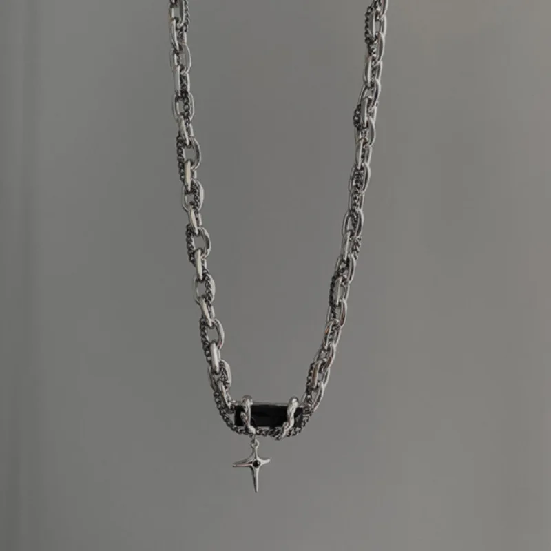 Exquisite jewelry 2026 simple black Hao stone niche design cross stitching fashionable titanium steel clavicle chain necklace