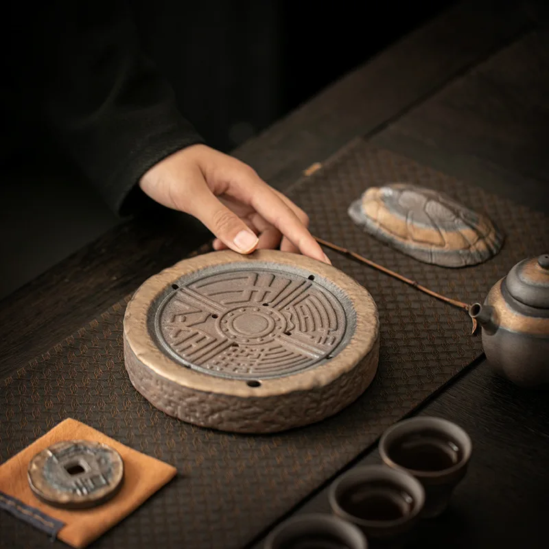 Vintage Gilding Iron Glazed Pot Bearing Stoneware Ancient Early Burning Chinese Tea Tray Ceramic Tea Tray Teaware Table