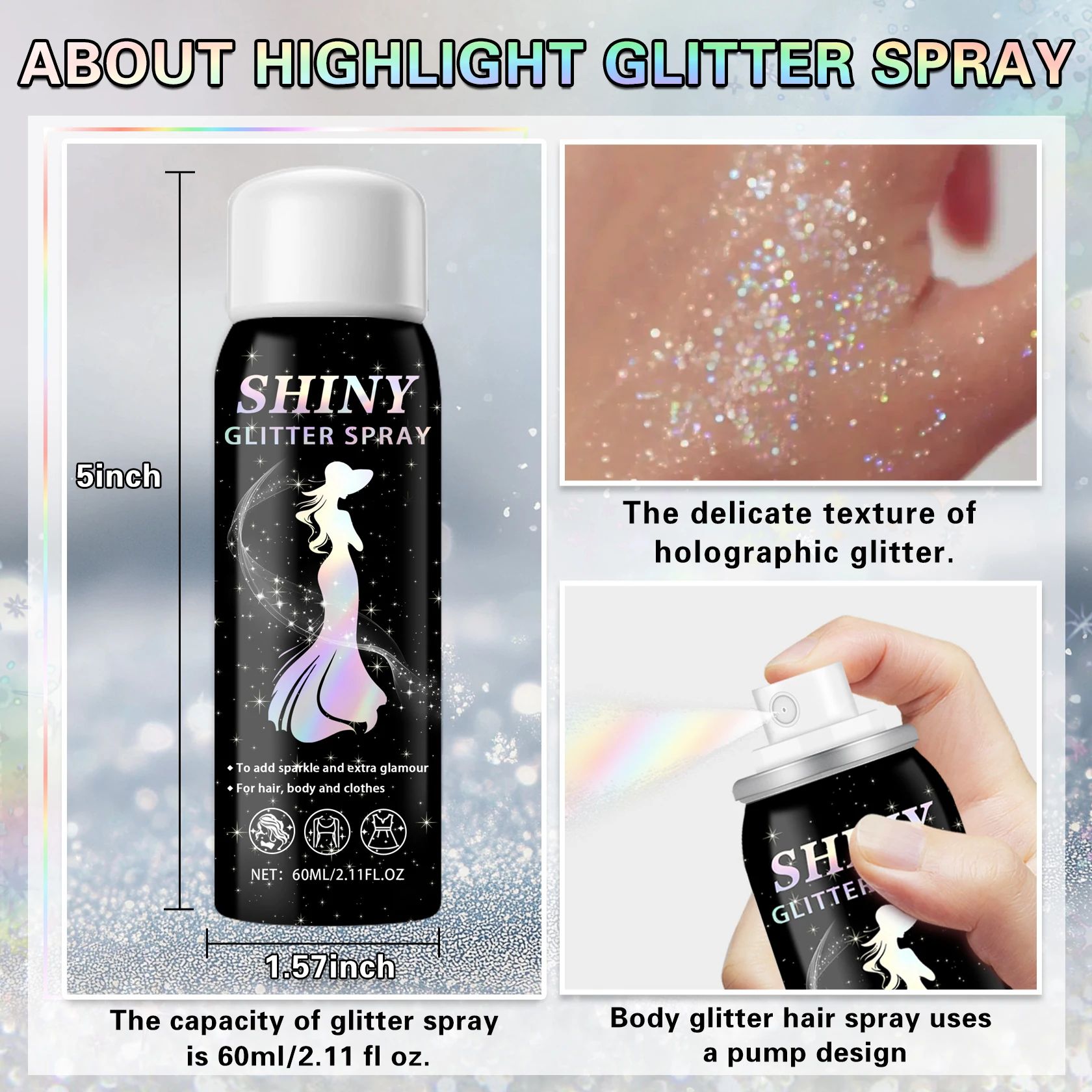 2025 جديد المجسم الجسم بريق رذاذ للشعر الملابس التجفيف السريع طويلة الأمد لامع عيد الميلاد اكسسوارات الديكور