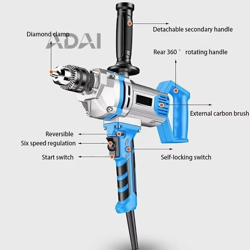 

Смеситель для электрической дрели, прочный и прочный, мощный электрический миксер мощностью 4880 Вт, используемый для покраски, шпаклевки, цементного раствора
