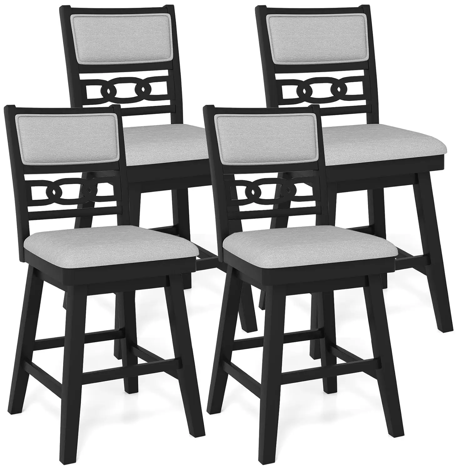 

Набор барных стульев 25 дюймов из 4 шт., современные высокие стулья высотой стойки с мягкими и полыми спинками, каркас из резинового дерева, 360° ° , Индивидуальный