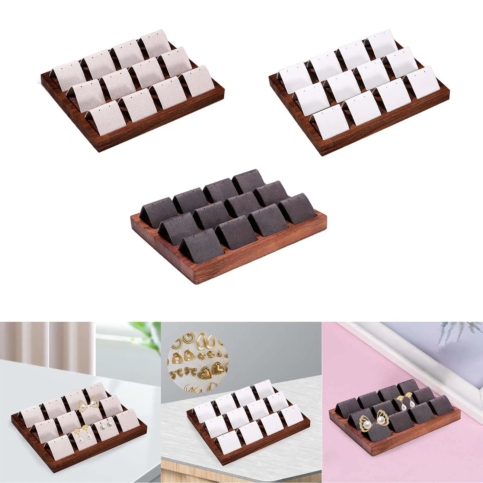 Earrings Display Stand Organization Women Gift 12 Pair Holes with Wood Tray Earring Organizer for Retail Store Home Selling