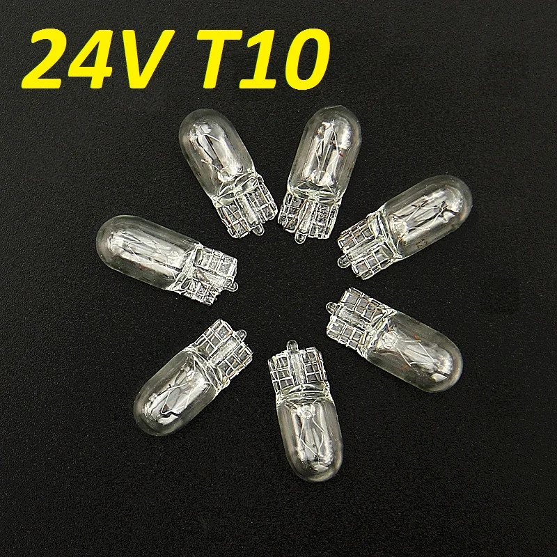 

10Pcs 24V T10 W5W 501 194 Clear Signal Lamp Glass 12V 5W W2.1x9.5d Single Filament Car Bulb Auto Light