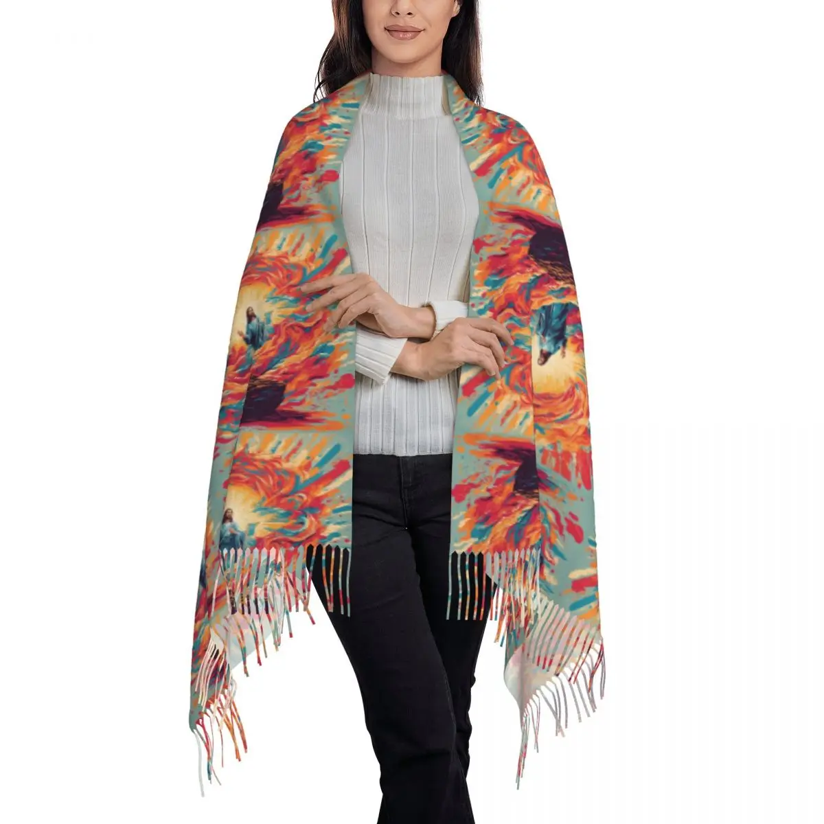 Resurrected Jesus Jesus Biblical References Scarf Tassel Scarves Women Soft Warm Shawls and Wraps Large Fall Winter Shawl Wrap