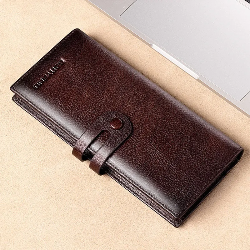 Wallet Man Leather Vintage Casual Long Black Large Capacity Cow Leather Wallet Mobile Phone Bag New Business Wallet Man