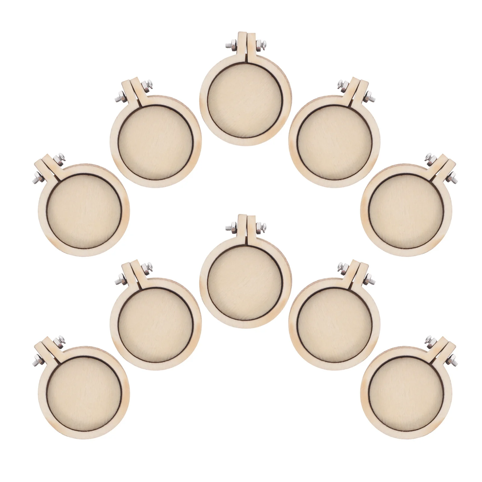 

10Pcs Mini Embroidery Hoops Adjustable Wooden Frame Pendant Necklace DIY Craft Tool Beige Round Embroidery Frame