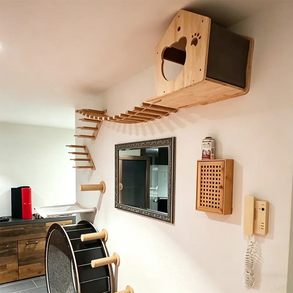 Mueble de juego para gatos con rascador y hamaca montado en pared - imagen 5