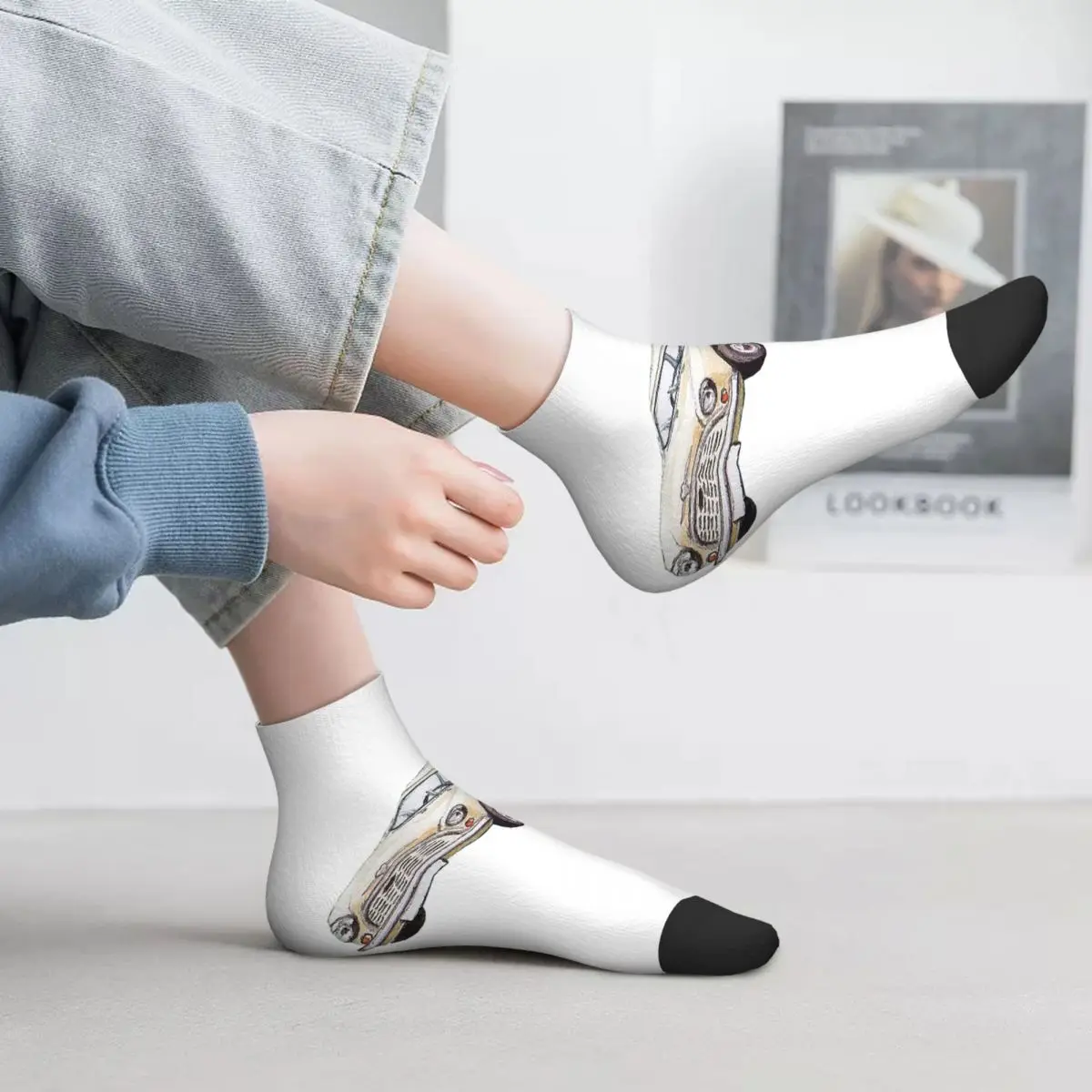 

Классические белые носки Mini Cooper в акварельном стиле, чулки высокого качества в стиле Харадзюку, всесезонные носки, аксессуары для мужчин и женщин