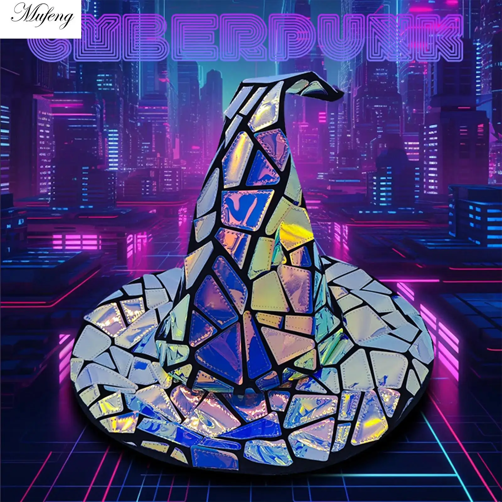 

Halloween Costume Cosplay Witch Hat Masquerade Party Hat Colorful Cyber Punk Lasers Headwear Unisex Festival Carnival Wizard Hat