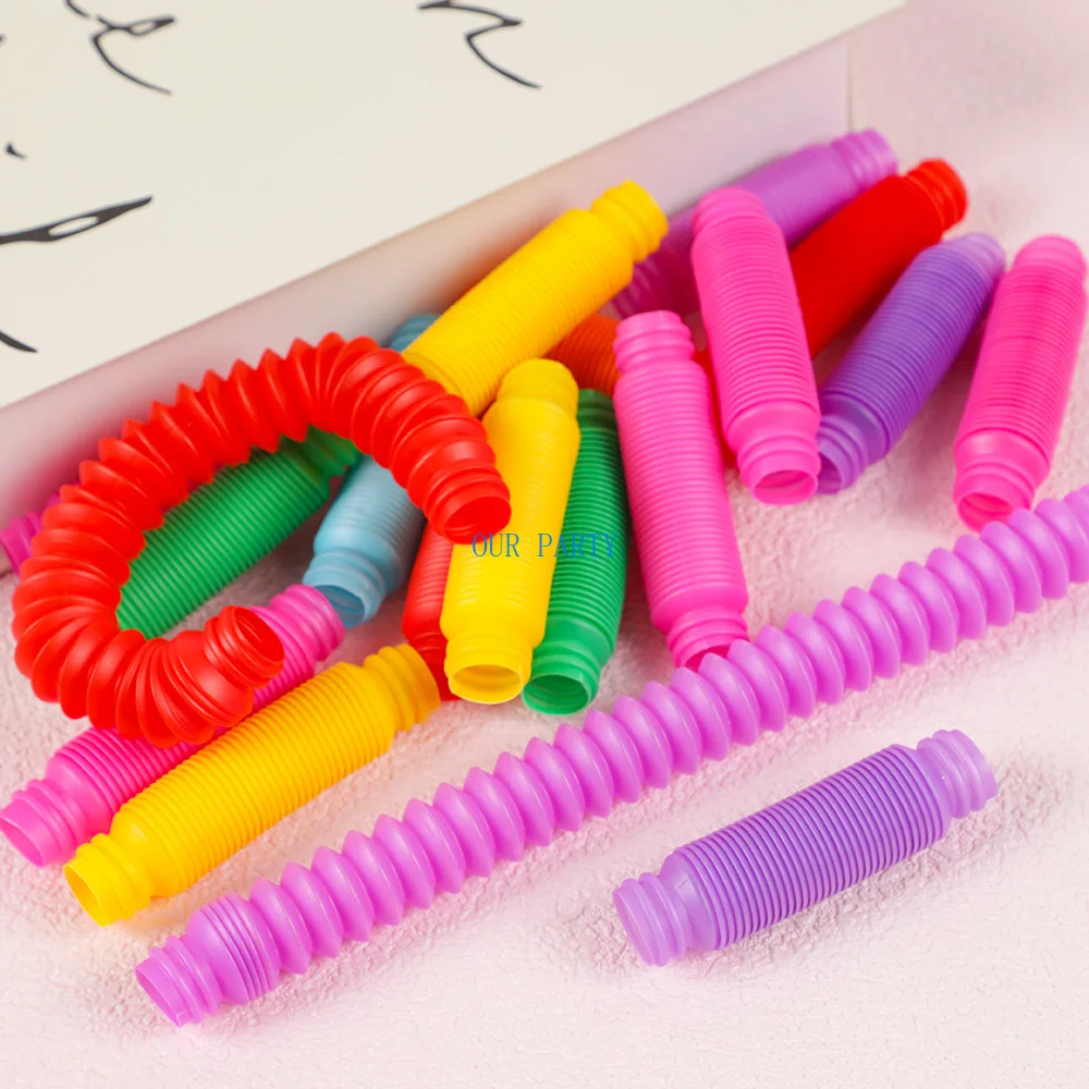 20Pcs Colorful Mini Stretch Pop Tubes Pipe Fidget Sensory Antistress Toy for Kids Birthday Party Favors Pinata Filler Goodie Bag