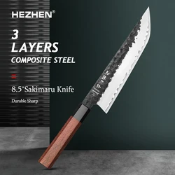 HEZHEN 8.5 Inch Sakiruma Knife 3 Layers Clad Steel 10Cr15CoMov Composite Stainless Steel Kitchen tools Cooking Knives