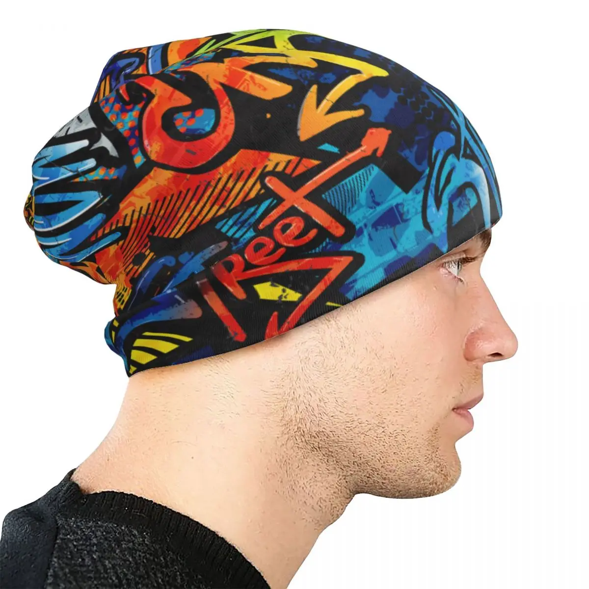 Bonnet Hats Graffiti Art Pattern Men Women\'s Thin Skullies Beanies Hat Graffiti Bricks Paint Drips Words Cap Street Caps