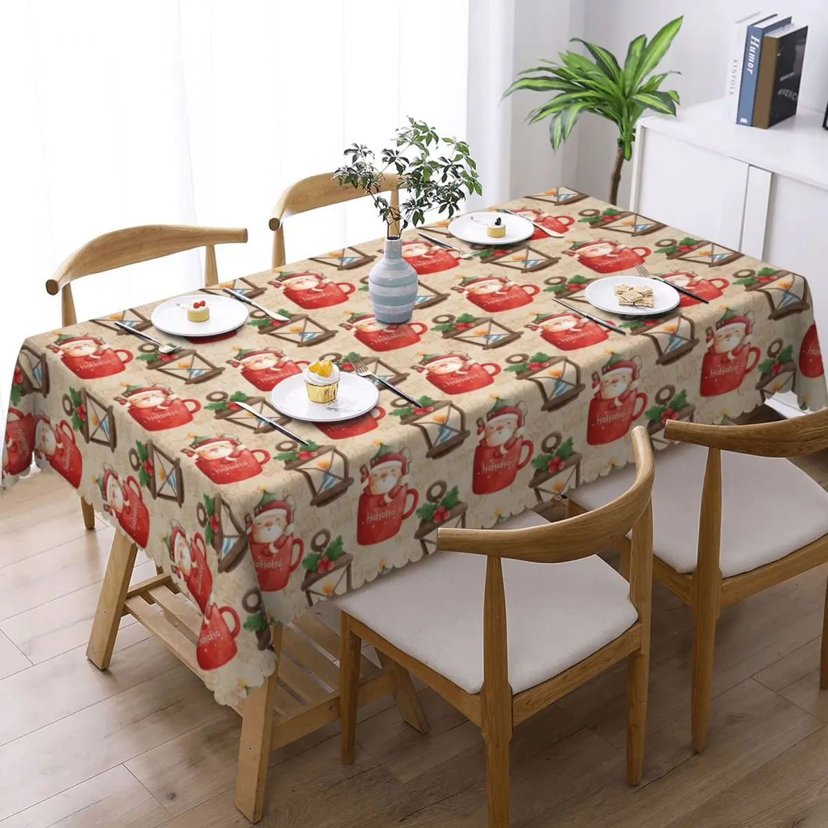 Custom Rectangular Waterproof Oil-Proof Santa Claus Hoho Tablecloth Table Cover 40