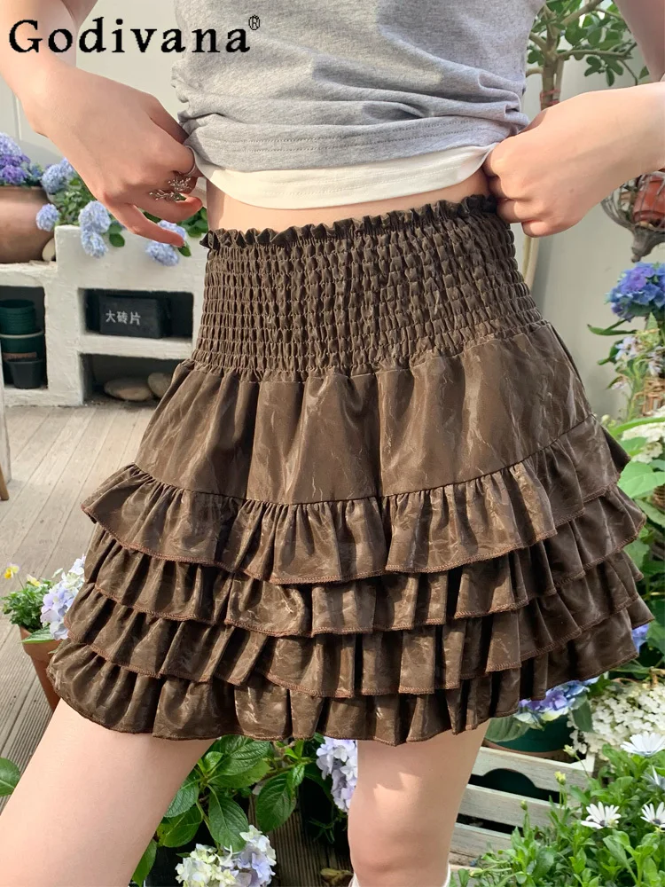 

Sweet Lolita Girl High Waist A-line Princess Cake Skirts Spring Summer Ballet Style Cute Ruffles Age-reducing Versatile Skirt