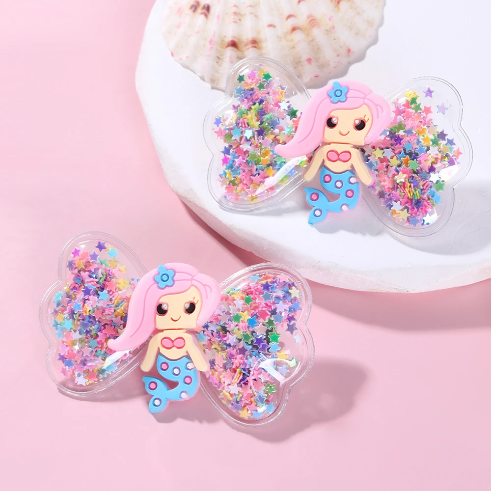 2pcs Fashion Mermaid Hairclips For Girls Cartoon Colorful Hairpins Baby Kids Decorative Barrettes Cute Boutique Hair Accessories