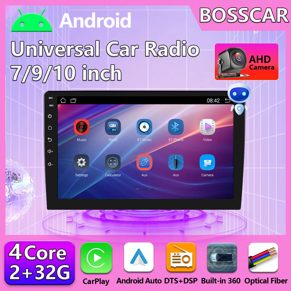 

BOSSCAR 7/9/10 Inch Car Radio 2Din GPS Wireless Carplay Auto Android 13 Car Multimedia Player ADAS Car Recorder Car Accessories
