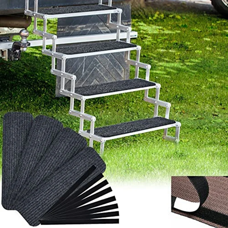 4 Pcs RV Step Covers Rug 24 X 7.5 Inch Adhesive RV Stair Covers Accessories Mobile Home Step Mats For Lippert, Morryde Step