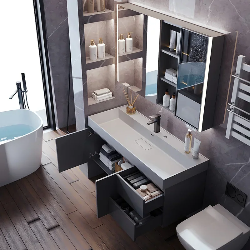 

Elegant Comfortable Modern Bathroom Cabinet Luxury Station Closet Washbasin Storage Mirrors Locker Multipurpose Home Furniture