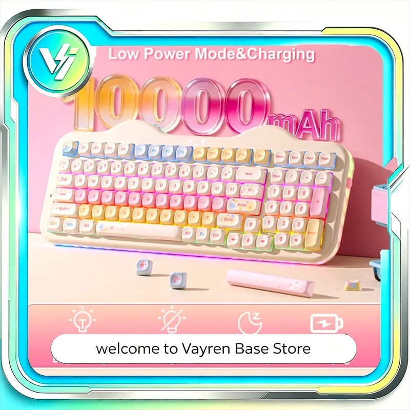 C98 Cake Wireless Mechanical Keyboard 99‑Key Hot Swap Gasket RGB Cute Keypad with Numpad for Office Gaming Desktop Setup