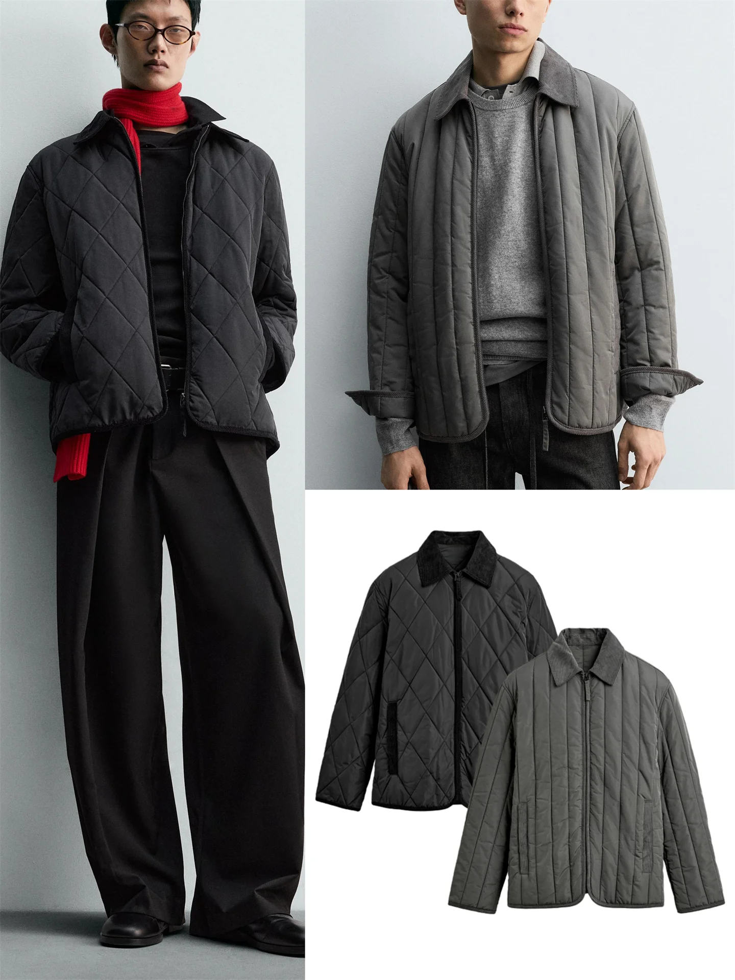 

Faionable Corduroy Zipper Collar Cotton Jaet Men's New Autumn Outerwear Warm Stand Fit Long Sve Pure Color