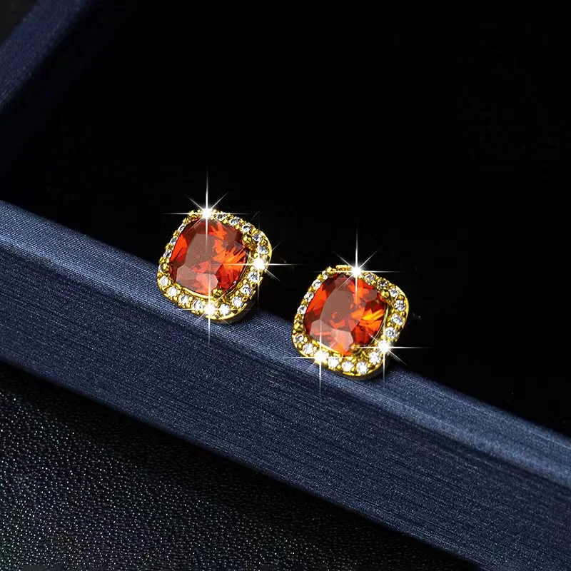 Austrain Crystal  Ear clip for Women Fashion 18k Gold Plated Square Rhinestone Clipon Ear clip Non Pierced Ear sWearable