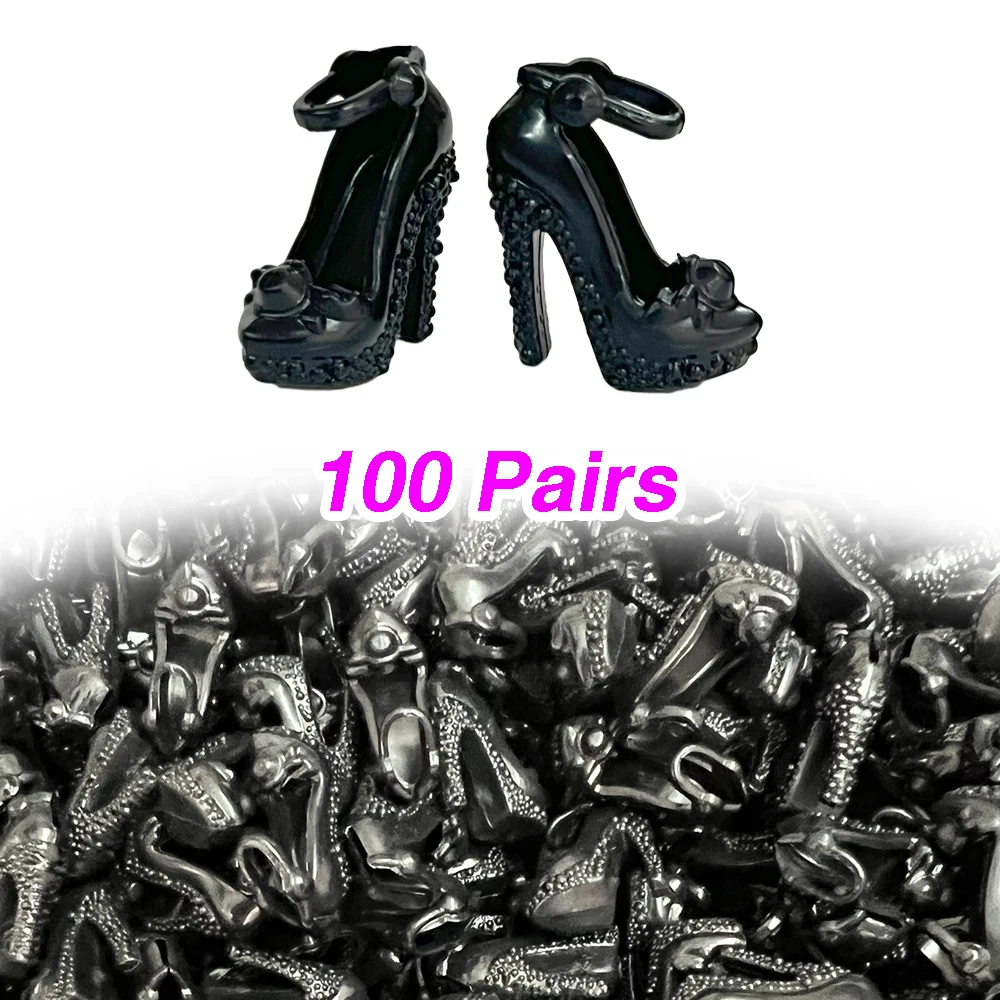 NK Official 100 Pairs Shoes For Barbie Dolls Accessories Noble Fashion High Heels Black Rose High Heel