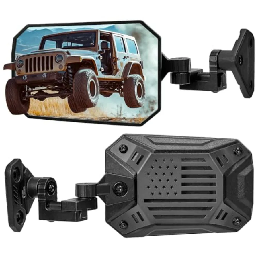 

Side Mirrors for 1997-2018 Wrangler TJ JK JKU with Integrated Spot Light Mount Off or On Doors Wider View No Vibrate Wobble Bla