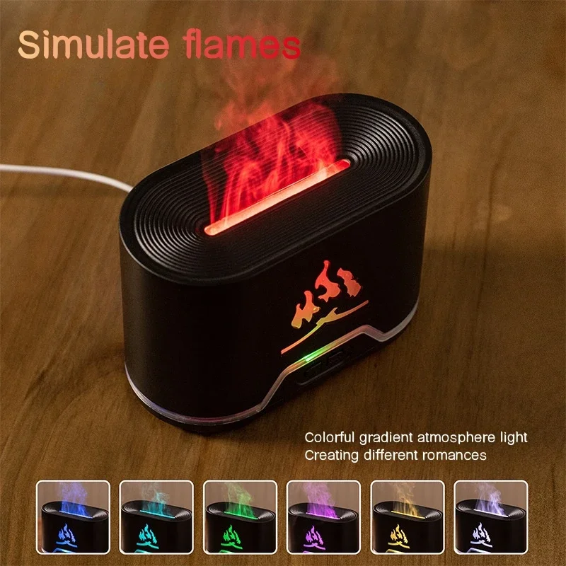 Flame Aroma Diffuser Air Humidifier Ultrasonic Mist Maker Fogger Essential Oil Flame with Lamp 7 Colors 300ML Remote Control