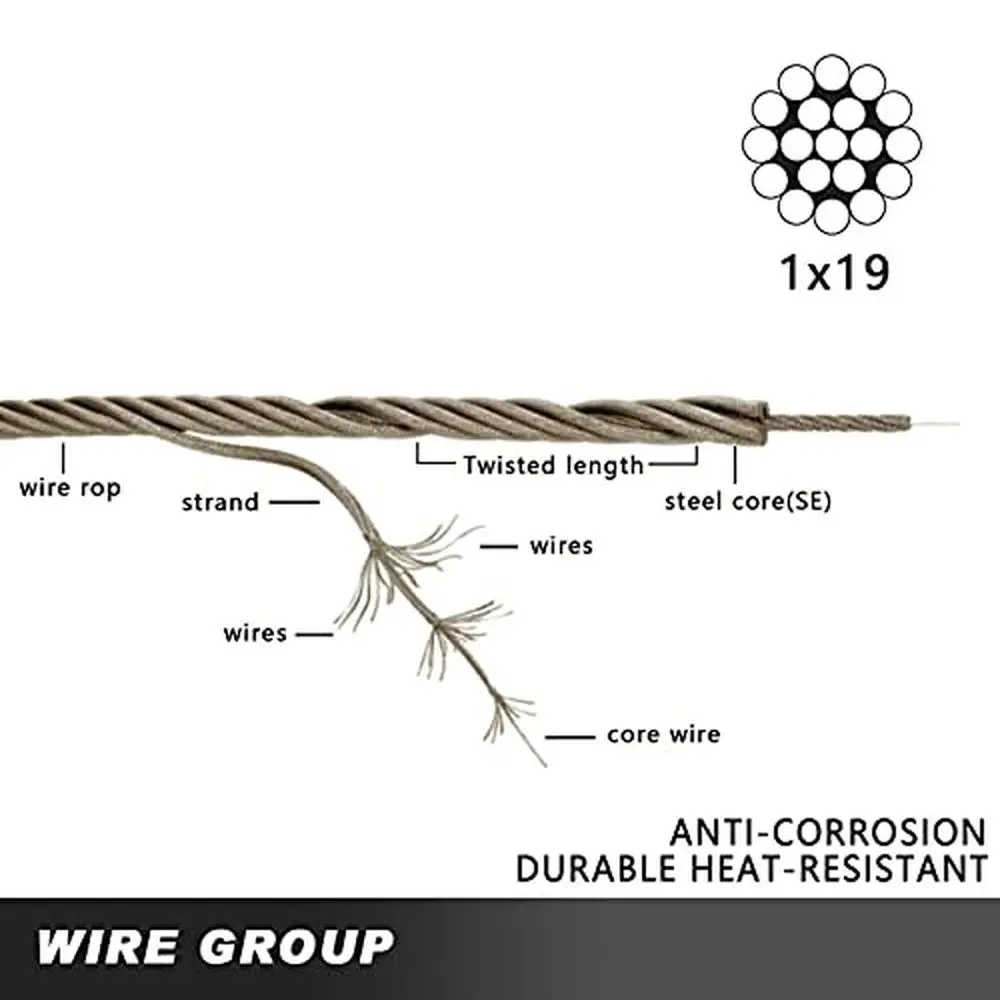 500FT 1/8 "สแตนเลสสตีลสายเชือก 1x19 Strands DIY ดาดฟ้าราวราวบันไดรั้ว Tourist Clothesline 3700lbs Breaking