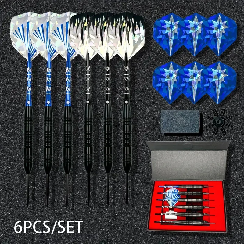 6 pcs High end Dart Metal Dart Head Set Anti slip Iron Bucket Steel Sharp Dart with Dart Sharpener and Gift Box