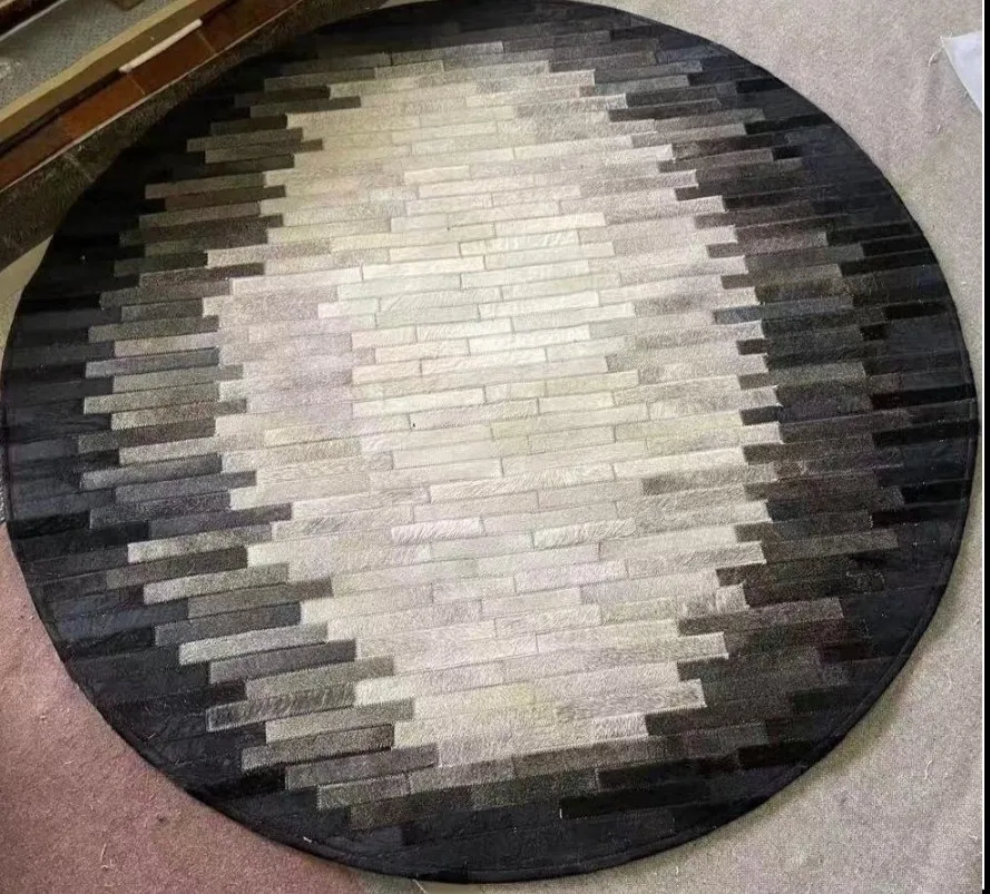 Simple Black White Round Carpet for Living Room Modern Sofa Table Area Rug Floor Mat Nordic Handmade Real Cowhide Carpet Bedroom